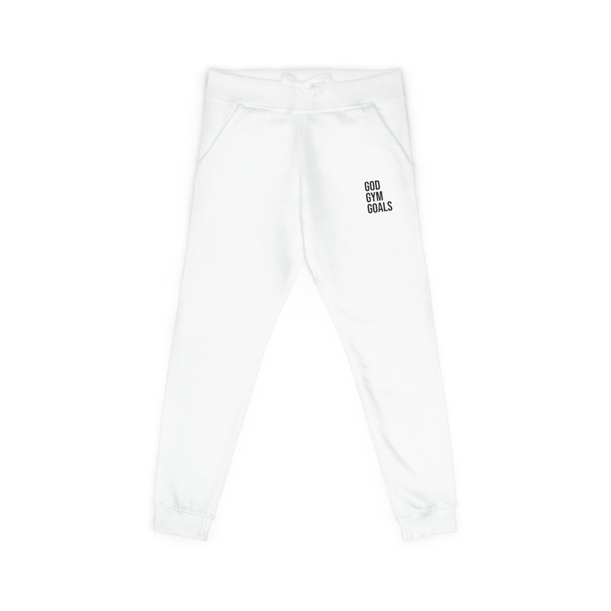 Embroidered 'God Gym Goals' White Fleece Sweatpants — Cozy Motivational Joggers