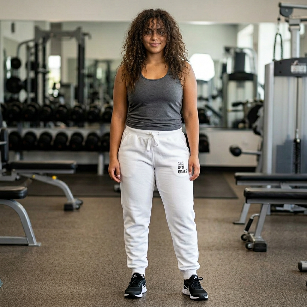 Embroidered 'God Gym Goals' White Fleece Sweatpants — Cozy Motivational Joggers