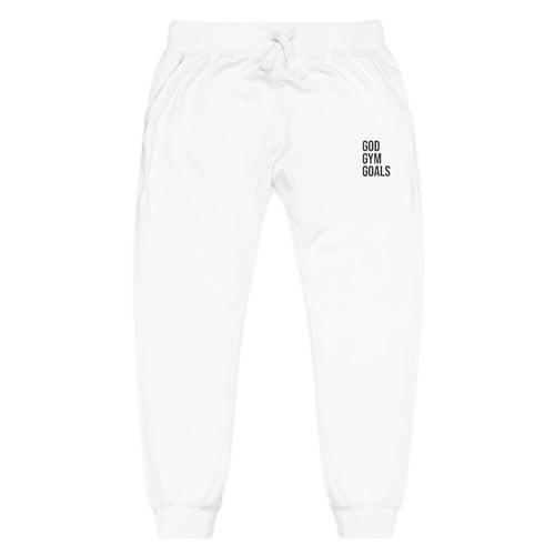 Embroidered 'God Gym Goals' White Fleece Sweatpants — Cozy Motivational Joggers